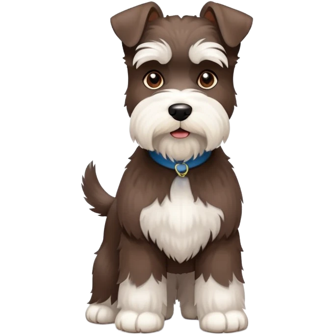 Fluffy Chocolate and white schnauzer standing emoji