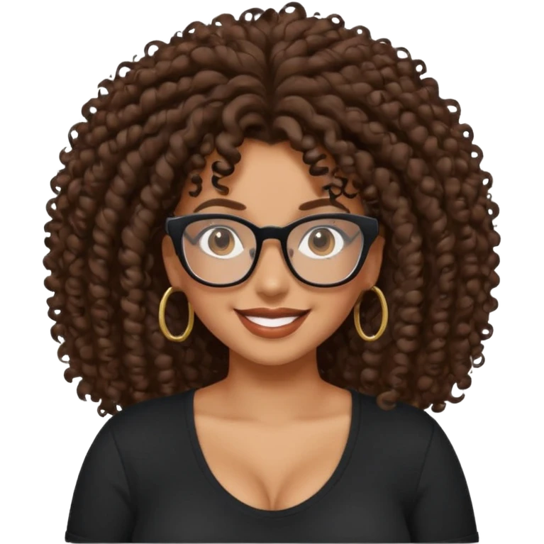 A mixed girl with rectangle glasses, the girl is wearing a black shirt, the girl has brown curly big hair and the girl has big boobs  emoji