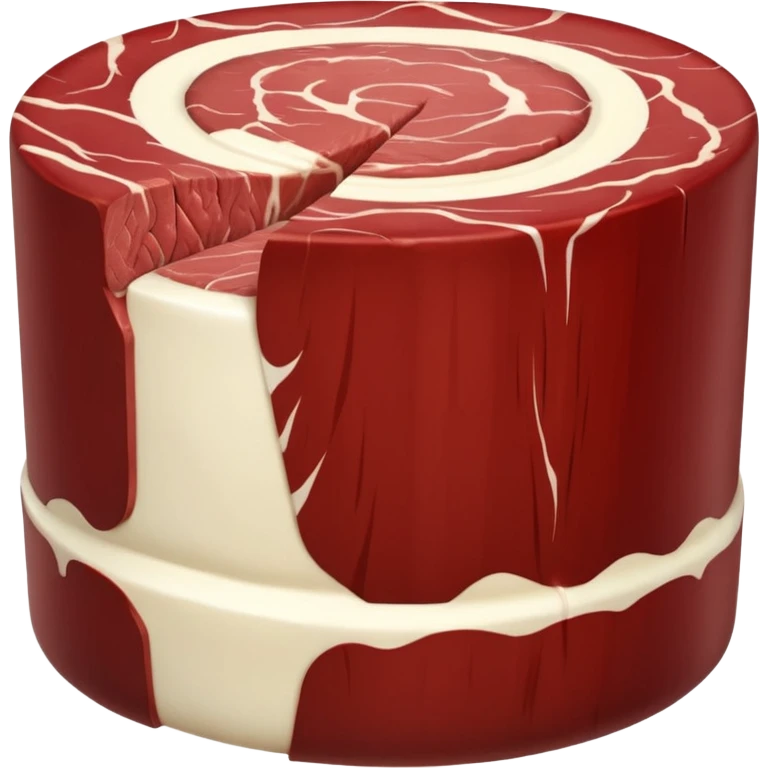 beef roast, raw, thick cylindrical shape, deep red muscle, light marbling, thin creamy white fat layer on one side, smooth firm surface, slight natural grain, no string, tray, or garnish, soft lighting, transparent background, emoji scale emoji