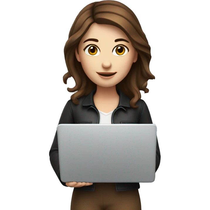 A marketing girl with brown hair from France with a laptop in her hands emoji