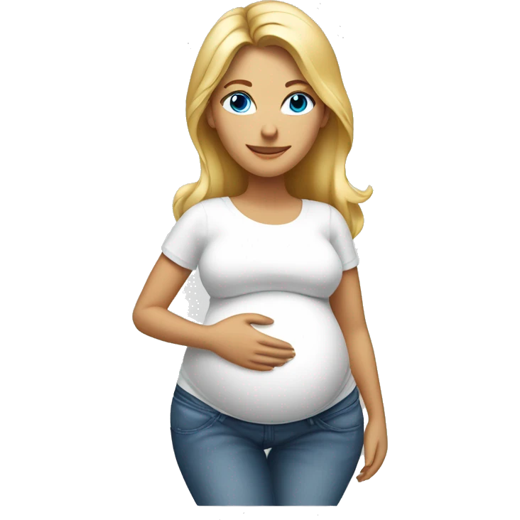 pregnant bump blonde tanned woman with blue eyes wearing jeans and white top emoji