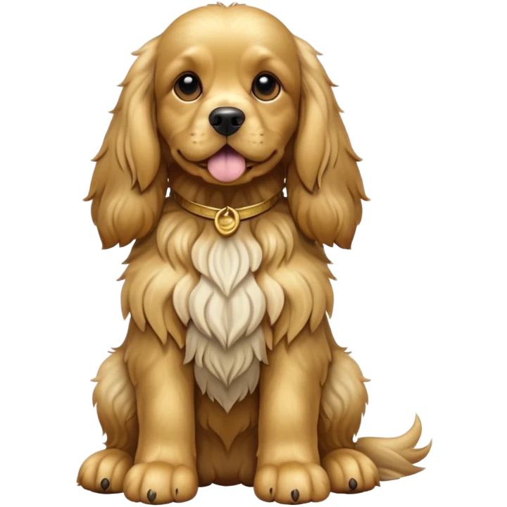 cinematic-[cocker spaniel dog]-realistic-full-body-sitting-emoji,-tail-resting-loosely-beside-its-paws,-head-tilted-dramatically,-scruffy-[solid gold]-fur,-simplified-yet-realistic-focused-features,-highly-detailed,-glowing-with-an-almost-sarcastic-glow emoji