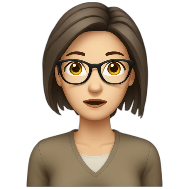 A white woman with glasses with drak hair and brown eyes crying emoji