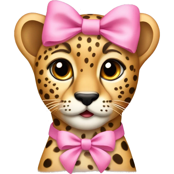 Cheetah  with a small pink bow on her ear￼ emoji