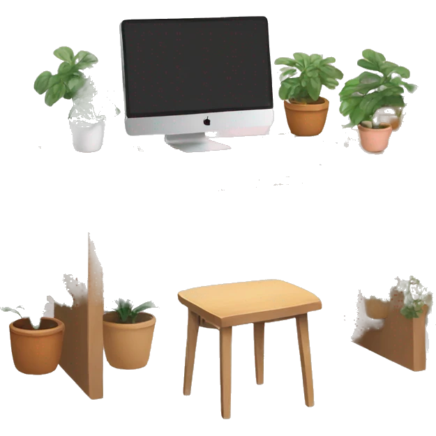 aesthetic desk with Mac and plants emoji