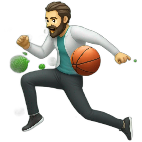 man with beard kicking virus as ball emoji