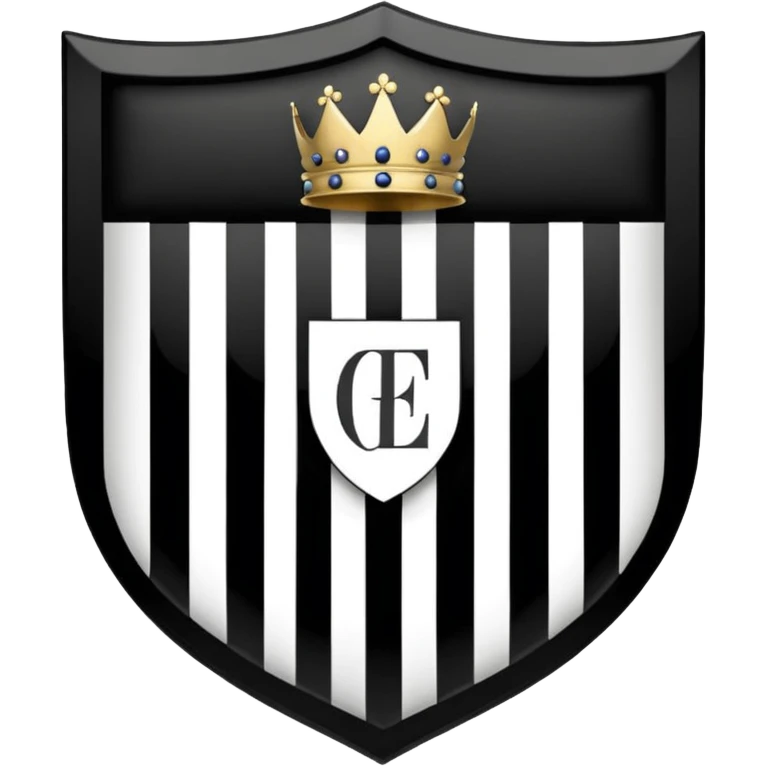 Es un escudo con forma clásica de heráldica, dividido en cinco franjas verticales alternadas en negro y blanco. En la parte superior tiene las siglas “GYE” y en la parte inferior el año “1908”. El diseño es simple, simétrico y con colores tradicionales blanco y negro. emoji