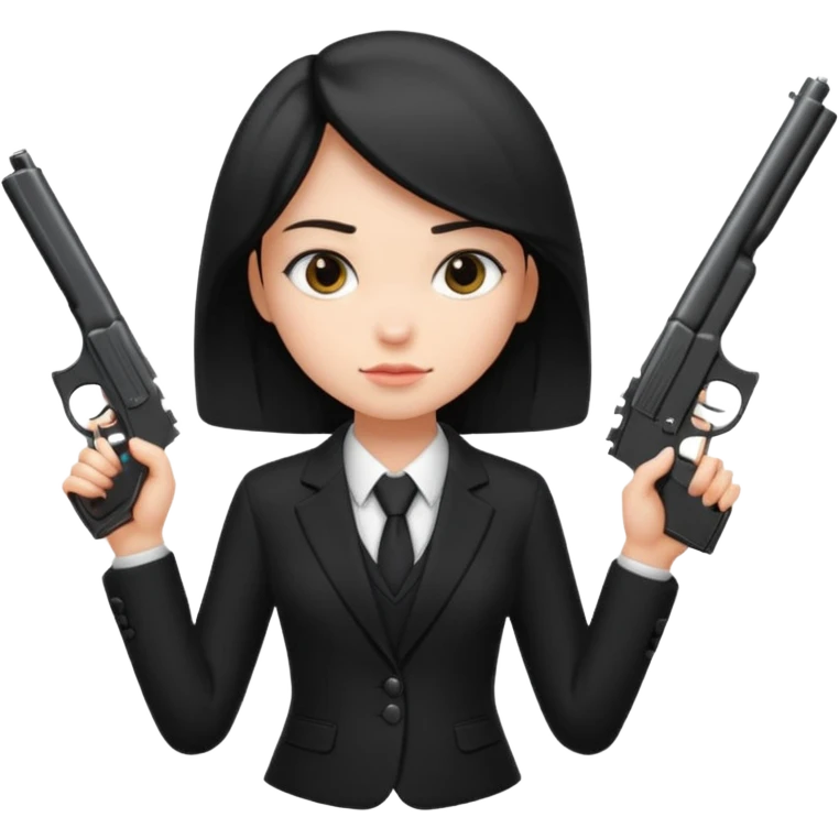 Girl in black suit with gun emoji