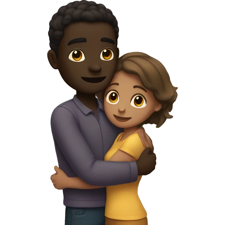 Dark skin taller guy and brown skin shorter girl hugging emoji