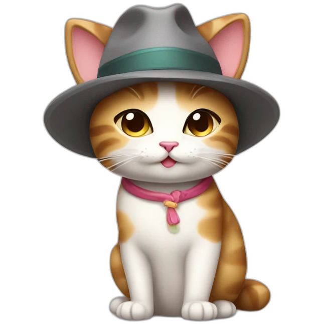Kawaii cat artist in hat with palette and brush so it can be used as a mouse cursor emoji
