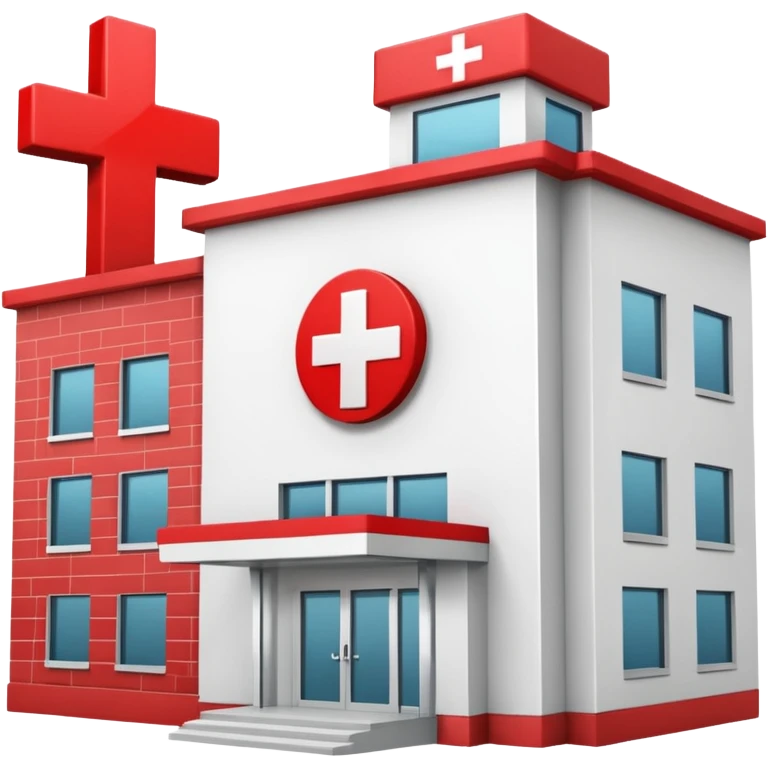 A hospital building with a red +. In PNG format. emoji
