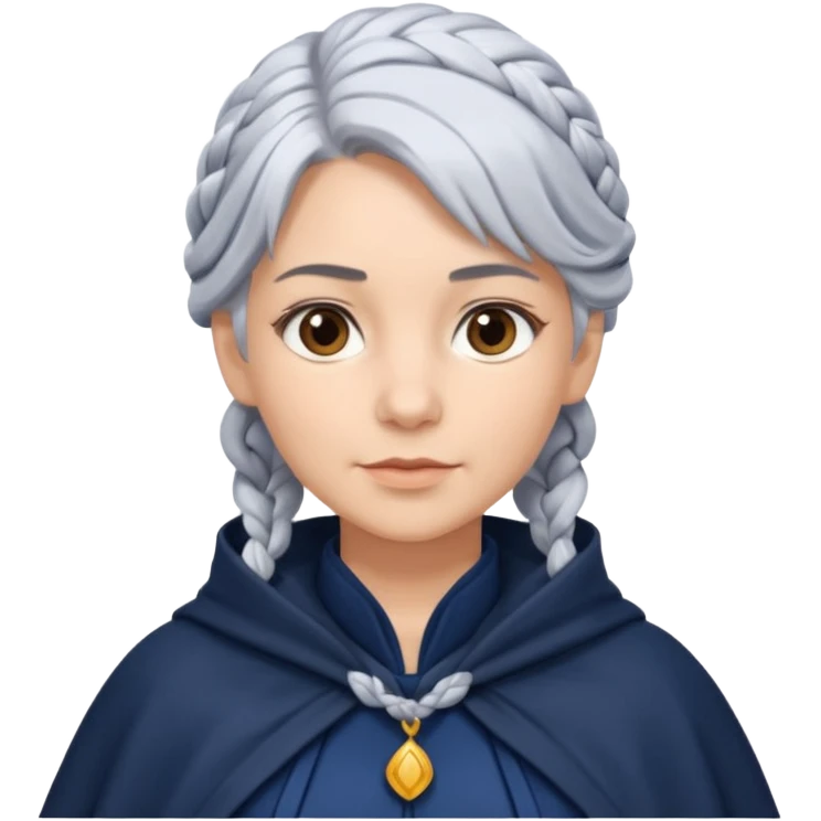 braid silver hair, navy cloak emoji