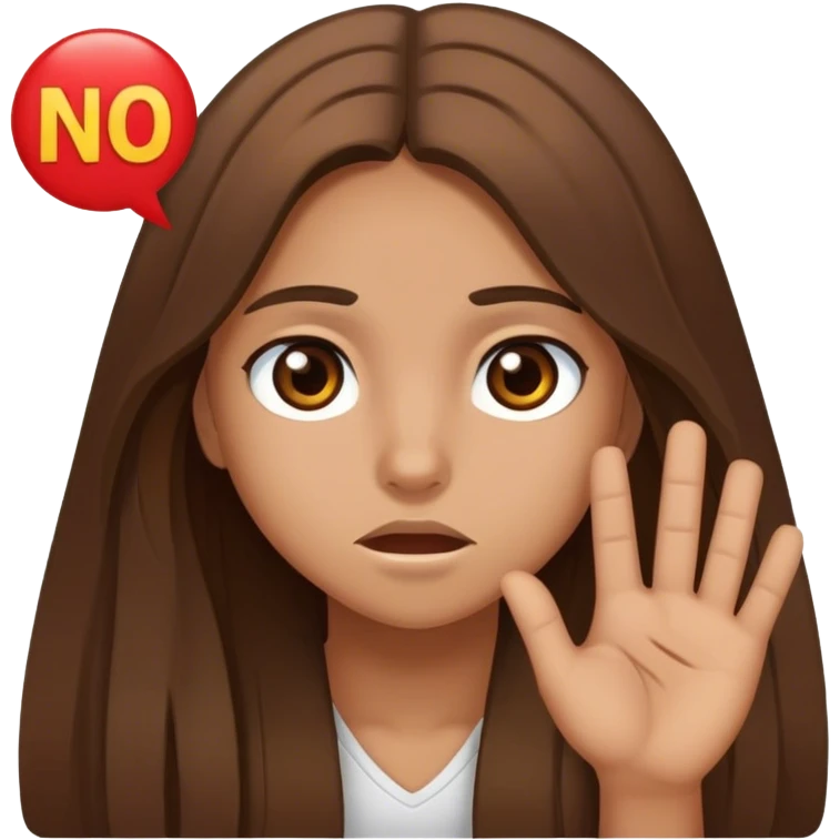 En tjej som är 17 år och har brunt långt hår, bruna ögon och är solbränd som säger NEJ  emoji