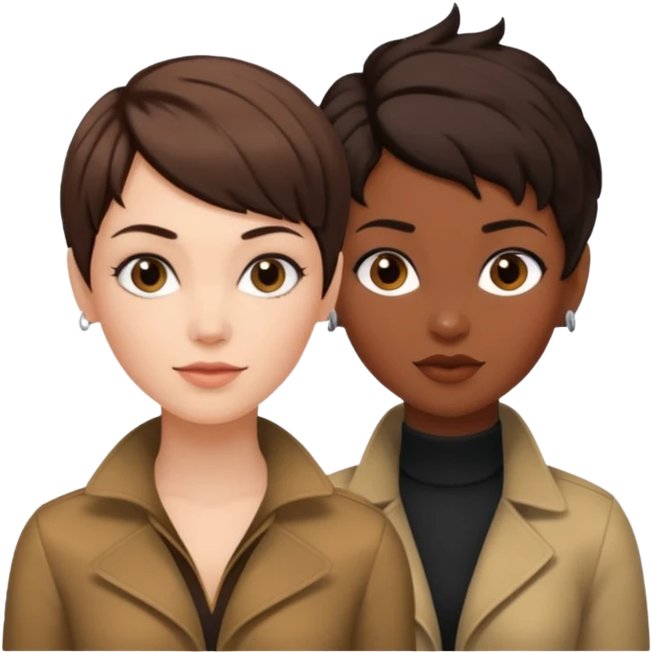 white woman brunette with a pixie hairstyle and black woman with long locks that looks more masculine emoji