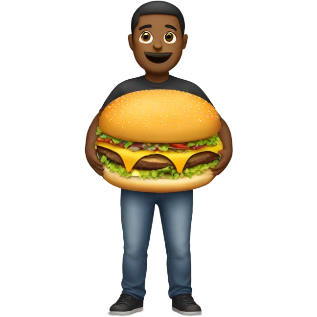 Large round person with burger emoji