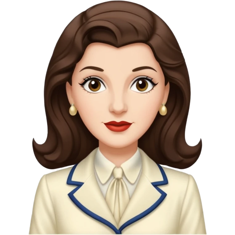 Maxene Andrews from the Andrews Sisters with long dark brown hair, ivory outfit emoji