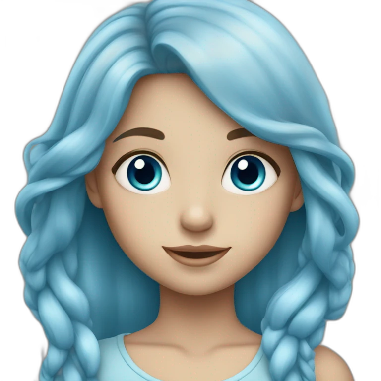 A young girl with long light blue hair and blue eyes. emoji