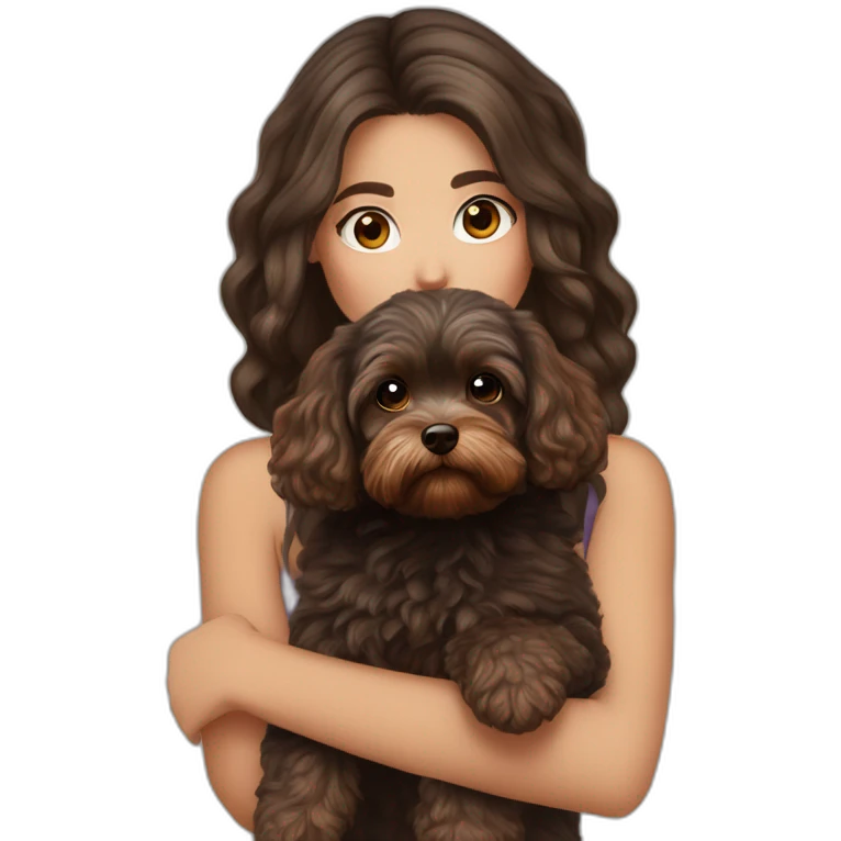 girl Ukrainian dark long  hair holding brown maltipoo emoji
