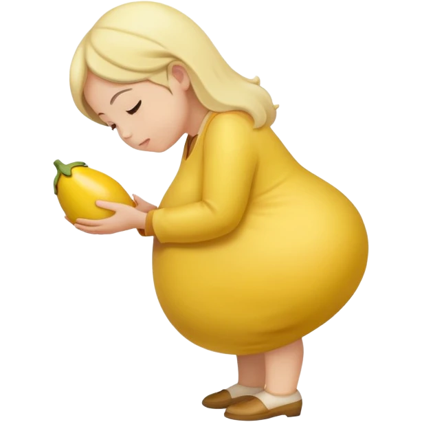 yellow eggplant placed on a pregnant person, bowing person turned to the side emoji