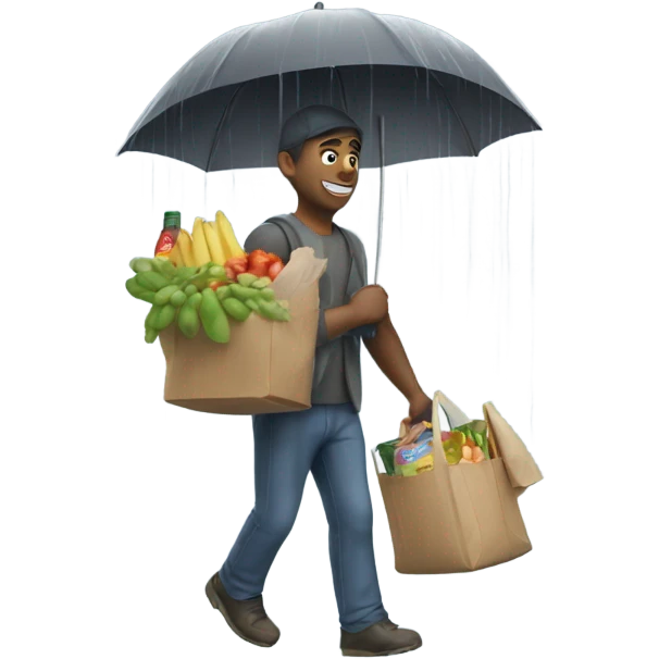 Guy bringing in groceries in the rain emoji