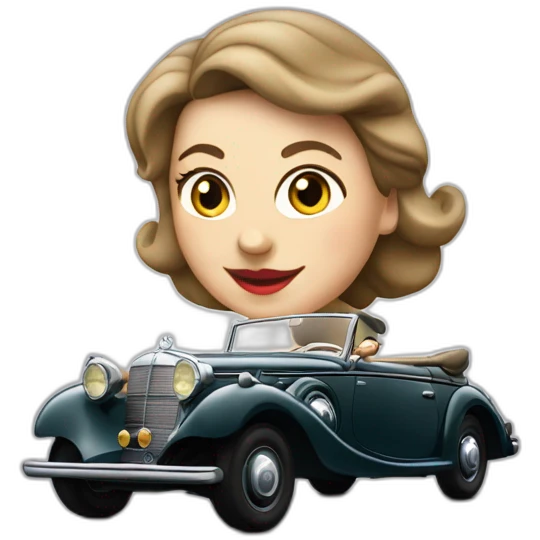 woman driving a 1939 Mercedes Benz 320B in the city emoji