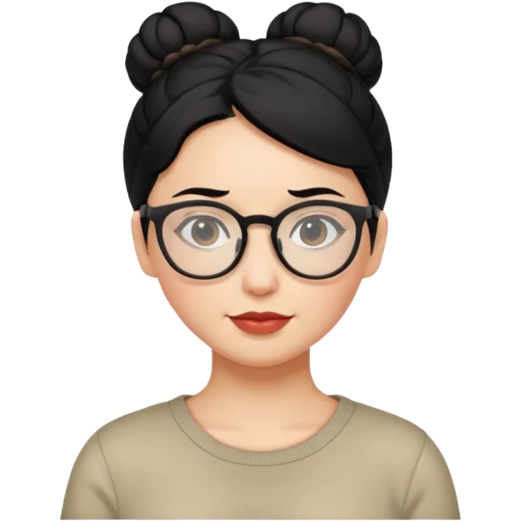 woman with black hair bun and glasses emoji