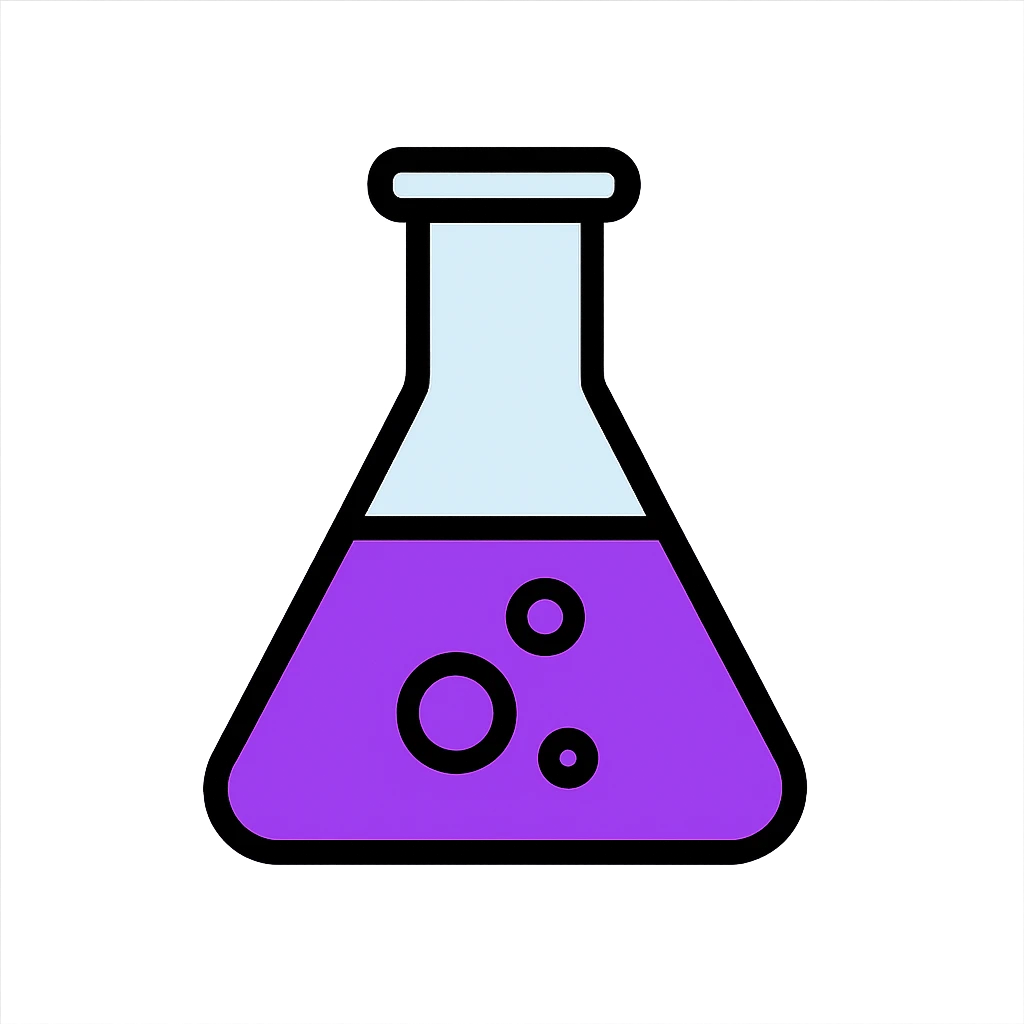 laboratory conical flask filled with vibrant purple liquid, modern icon emoji