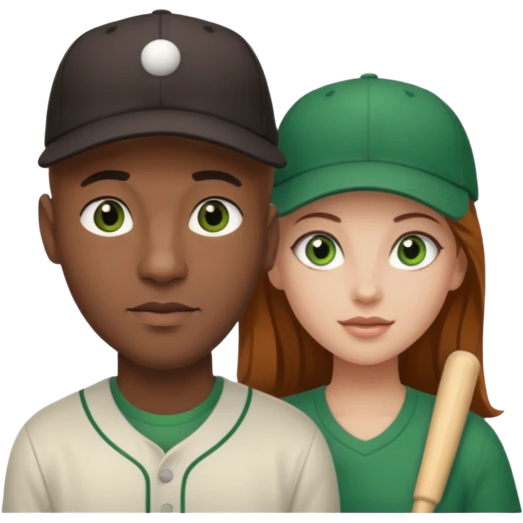 Black bald guy with a baseball cap & a white girl brown hair green eyes emoji