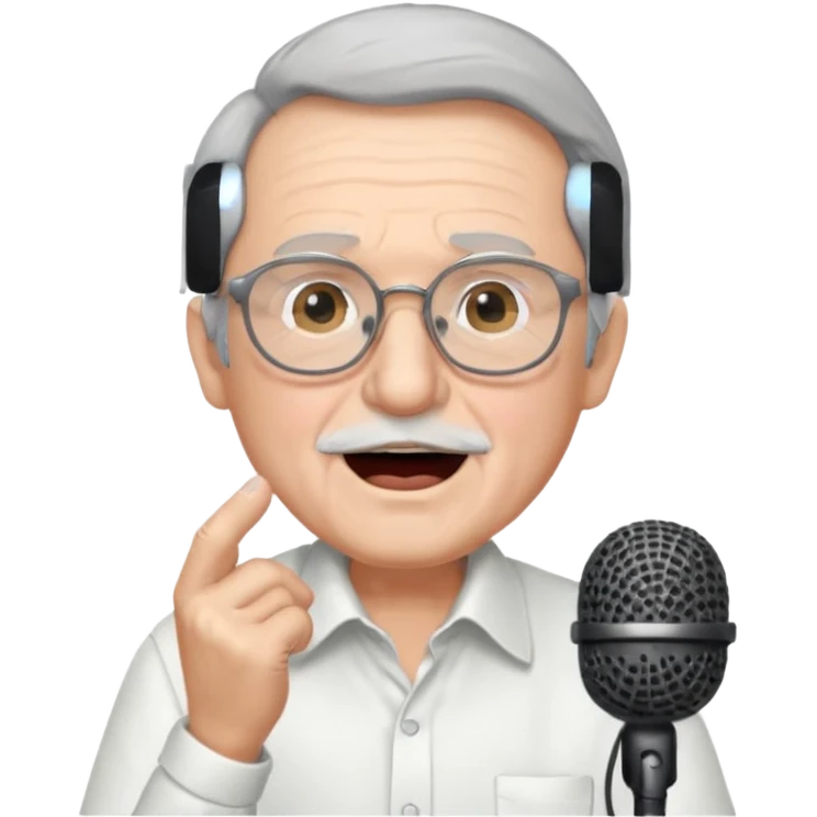 singer, Old man, singing to mic, white shirt glasses emoji