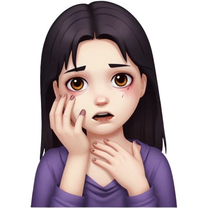 Hands wrapped around neck with dead face girl emoji
