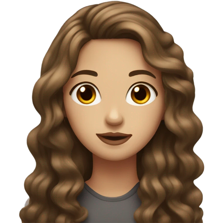 girl of 17, long, wavy hair, dark brown, plump, brown eyes, light red lips emoji