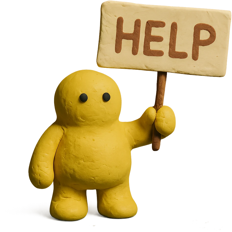 little yellow blob guy holding a sign that says 'help' emoji