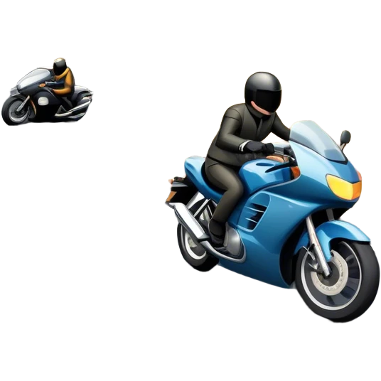 An icon showing a motorcycle and a car speeding through a winding road, with the car’s sleek silhouette blending into the curve of the road while the motorcycle zips past. The scene should capture the thrill of the ride, the freedom of the open road. transparent background. emoji