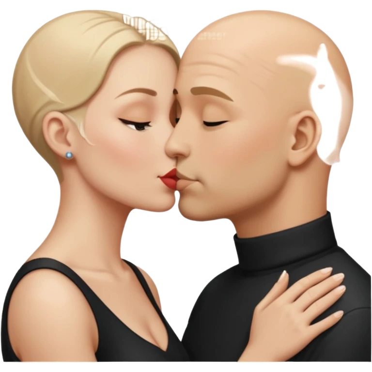 Bald man kissing dark blonde woman emoji