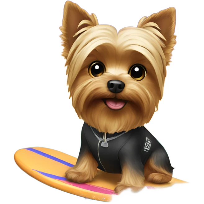 Yorkie surfing on the beach emoji
