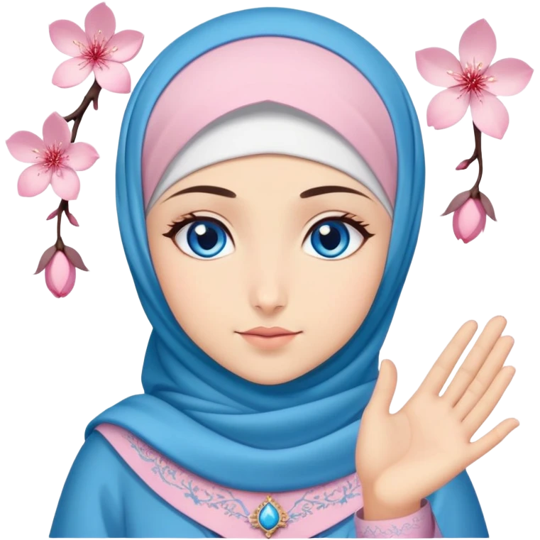 Turkish beautiful finish Konya girl blue eyes with hijab islamic dress and had on her hand sakura emoji
