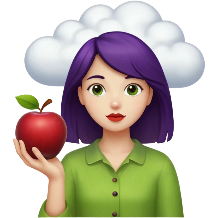 vanila aesthetic girl holding cloud and prune and apple & kiwi emoji