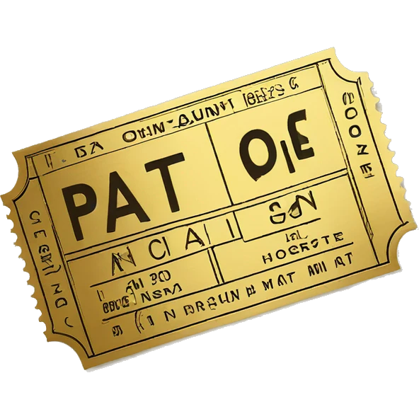 A golden cinema ticket with the words ‘Pat Cohans’ printed on it emoji