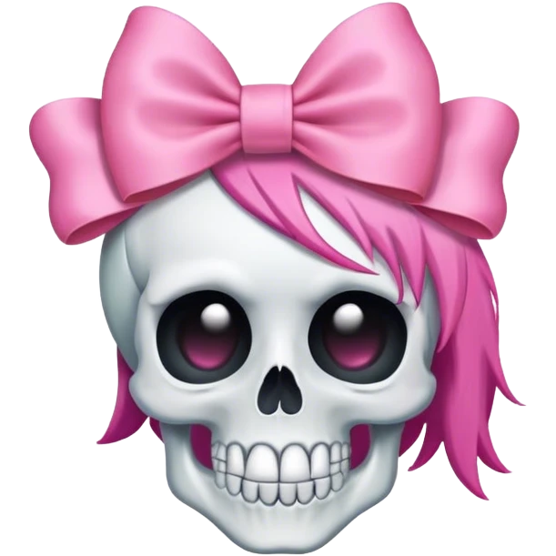 soft cartoony skull wearing pink hair bow emoji
