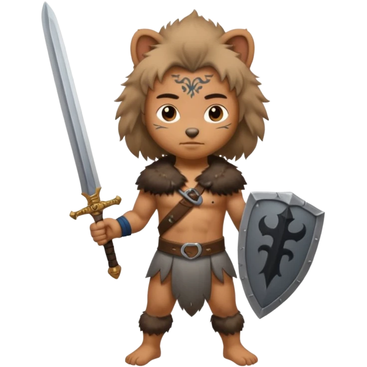 tattoed warrior ancient kid holding sword with fur emoji