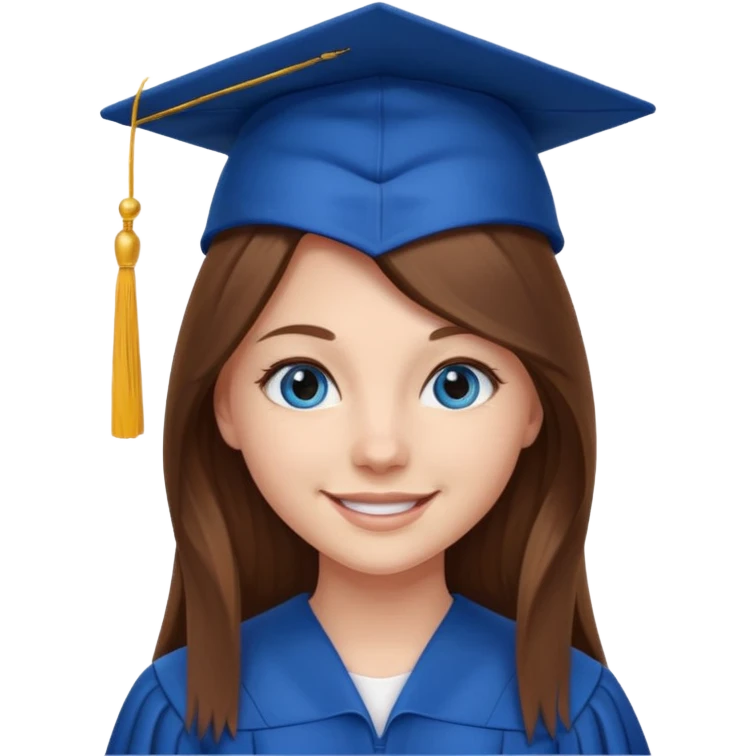 high school graduation with a pretty female high school student with long brown hair, blue eyes emoji