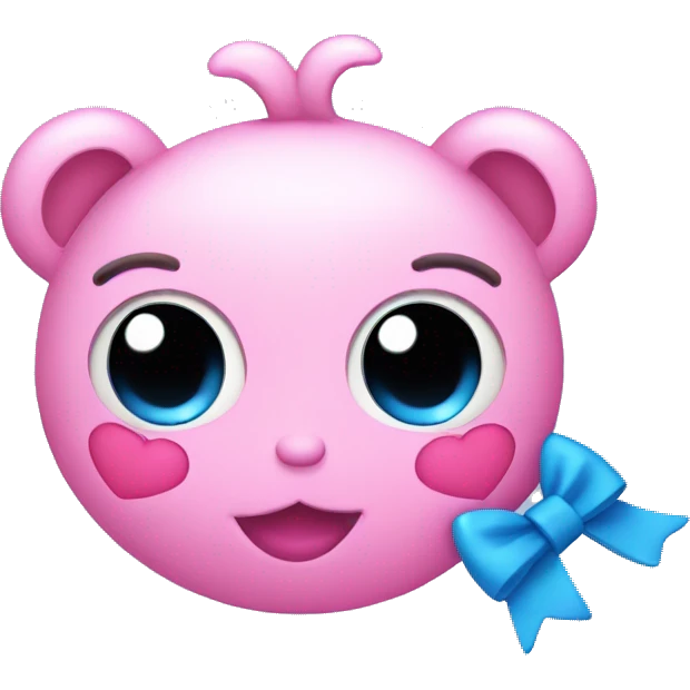 pink toy with heart eyes and a blue bow emoji