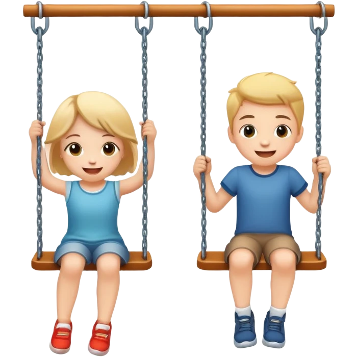 two children on swings, happy and energetic emoji