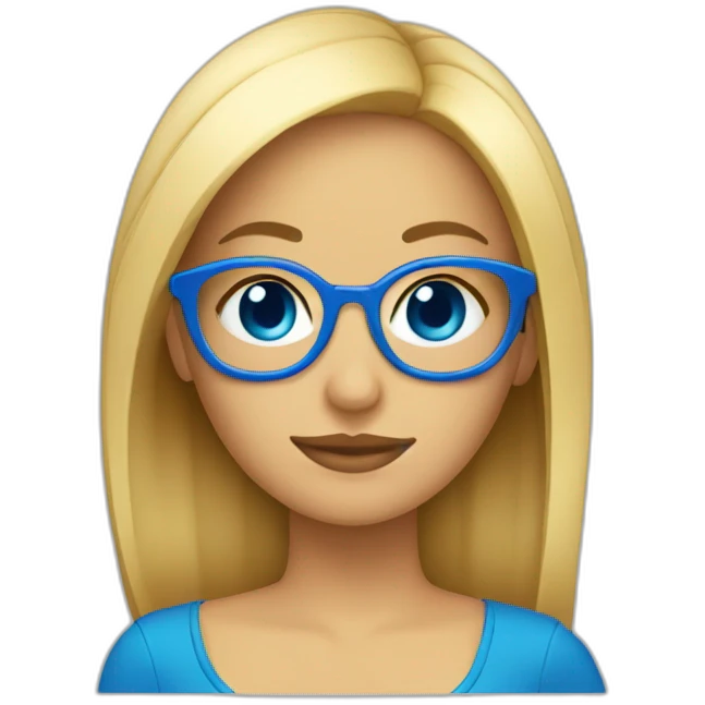 chica rubia con pelo largo y ojos azules con gafas emoji