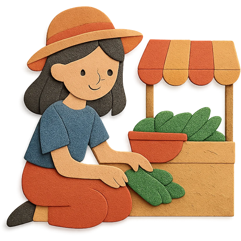 girl sitting on the marketplace, paper craft style emoji