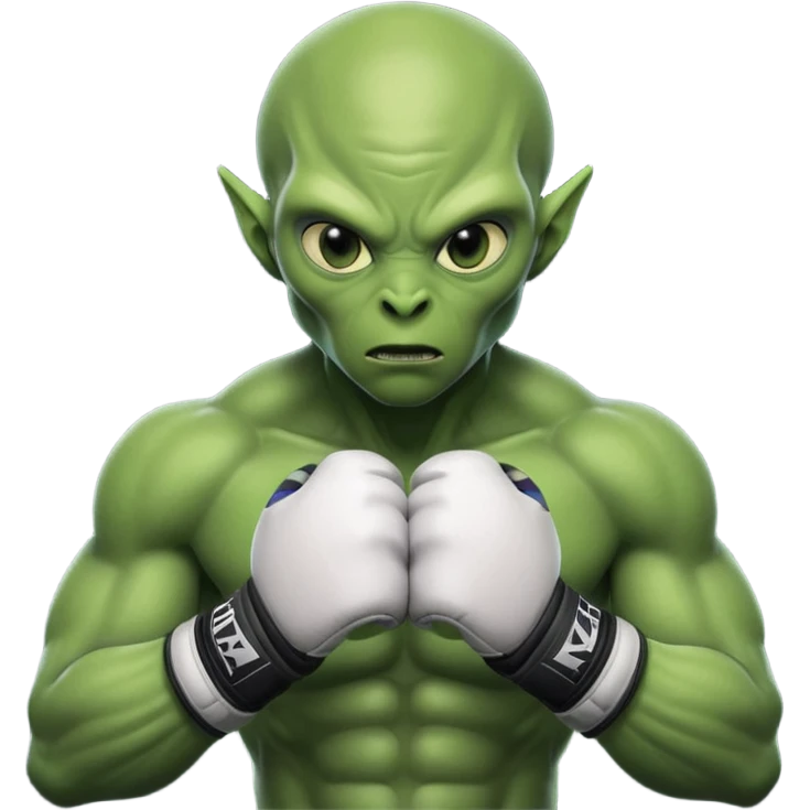 alien MMA fighter portrait, head and shoulders only, green skin, MMA gloves, focused intense expression, muscular alien build, 3D cartoon, mobile game icon style, clean background, no text, no watermark
 emoji