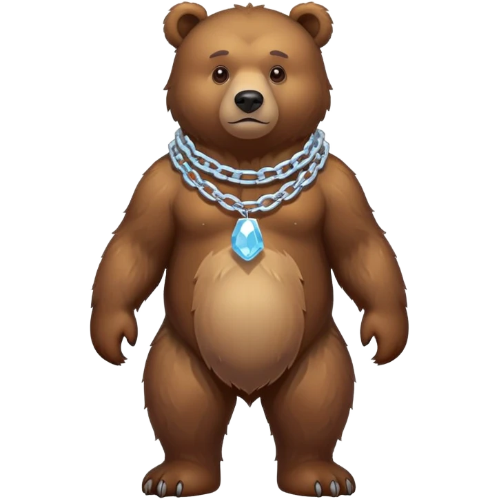 Full-body realistic brown bear on all four legs, slightly different pose, serious expression, entire bear with ice chain around neck, detailed fur emoji