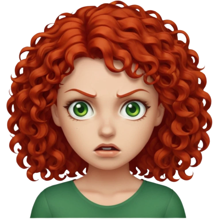 👩🏻‍🦰curly hair angry  but cute green eyes emoji