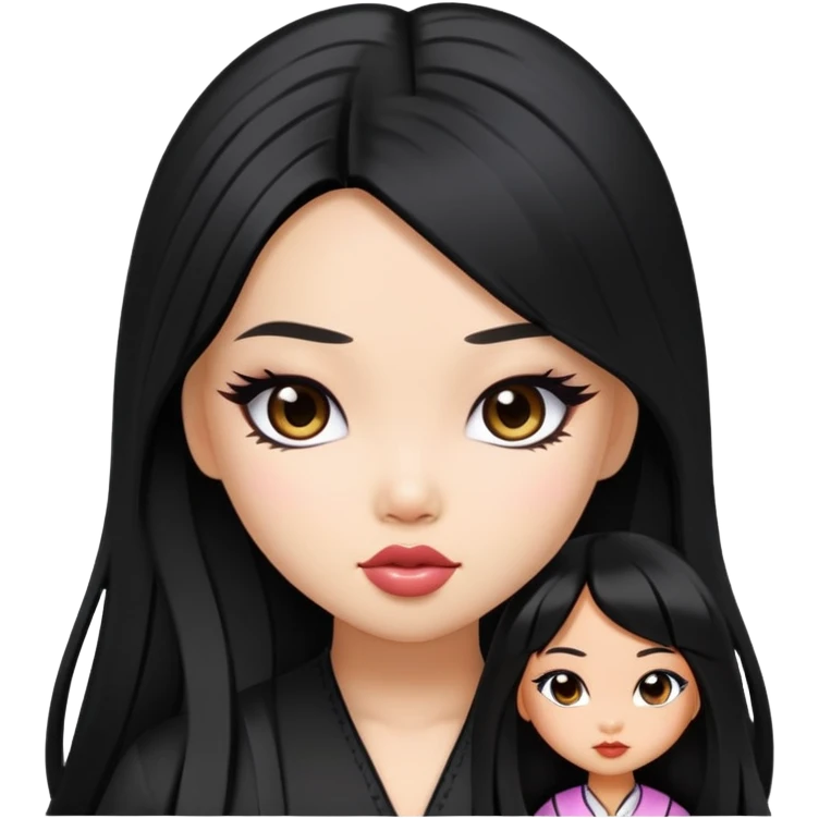pretty bratz asian baddie asian, black long hair emoji