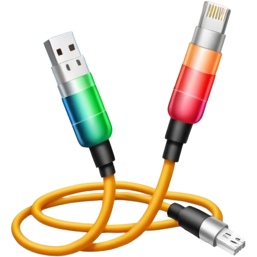 optical fiber cable with glowing light transmission, colorful fiber optic cable emoji